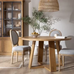 Amaia Table &agrave; manger ronde en bois massif de manguier