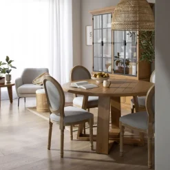Amaia Table &agrave; manger ronde en bois massif de manguier