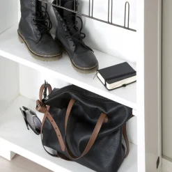 Asue Chaussures étroit en bois laqué blanc avec miroir
