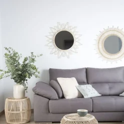 Aveiro Miroir rond mural en rotin naturel