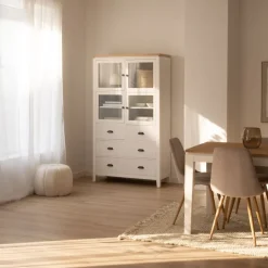 Avelin Vitrine en bois blanc et naturel