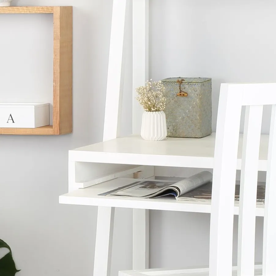 Bassay Bureau en bois laqué blanc avec tiroirs et étagère