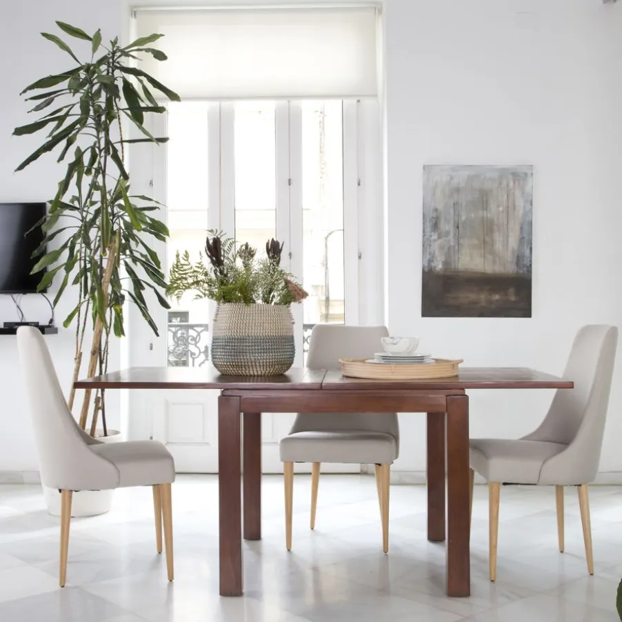 Blay Table à manger carrée extensible 90/180 en bois massif de couleur teck