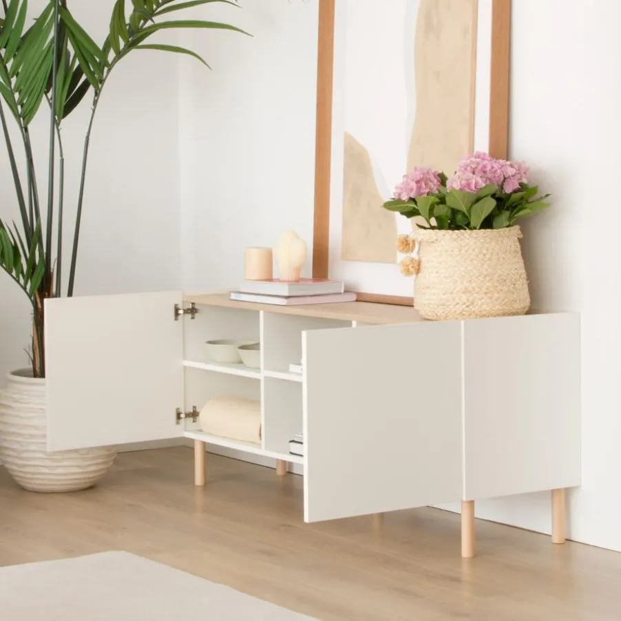Canes Meuble tv petit blanc mat et naturel duna