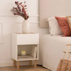 Canes Table de chevet blanc mat et naturel duna