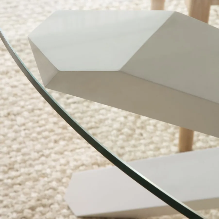 Carot Table à manger en bois massif laqué blanc et verre rond de 120 cm