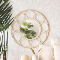 Ceira Miroir rond mural en rotin naturel