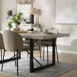 Cuzco Table à manger rectangulaire en bois massif blanc wild et métal noir