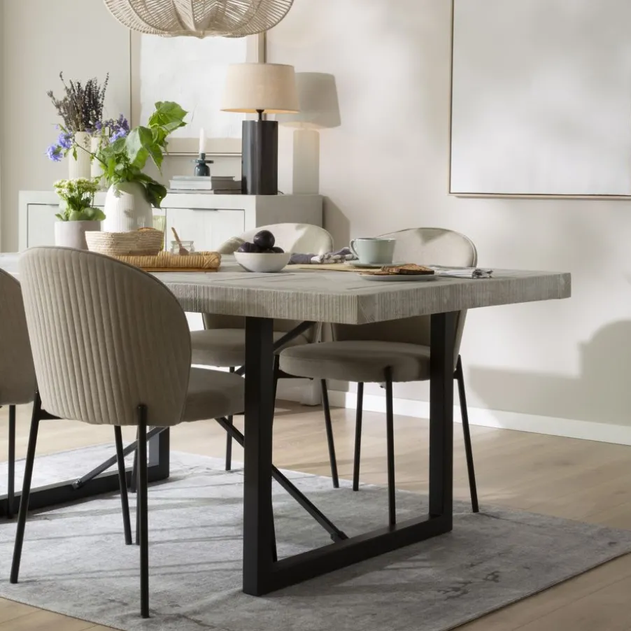 Cuzco Table à manger rectangulaire en bois massif blanc wild et métal noir