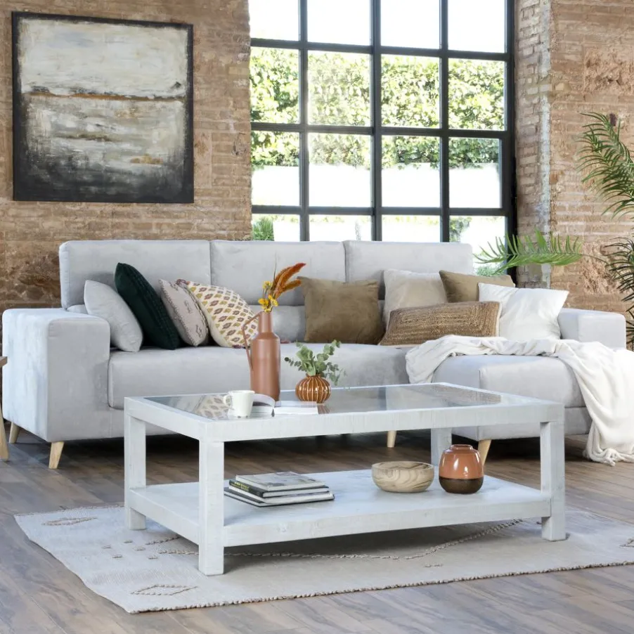 Cuzco Table basse en bois massif et verre