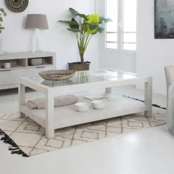 Cuzco Table basse en bois massif et verre