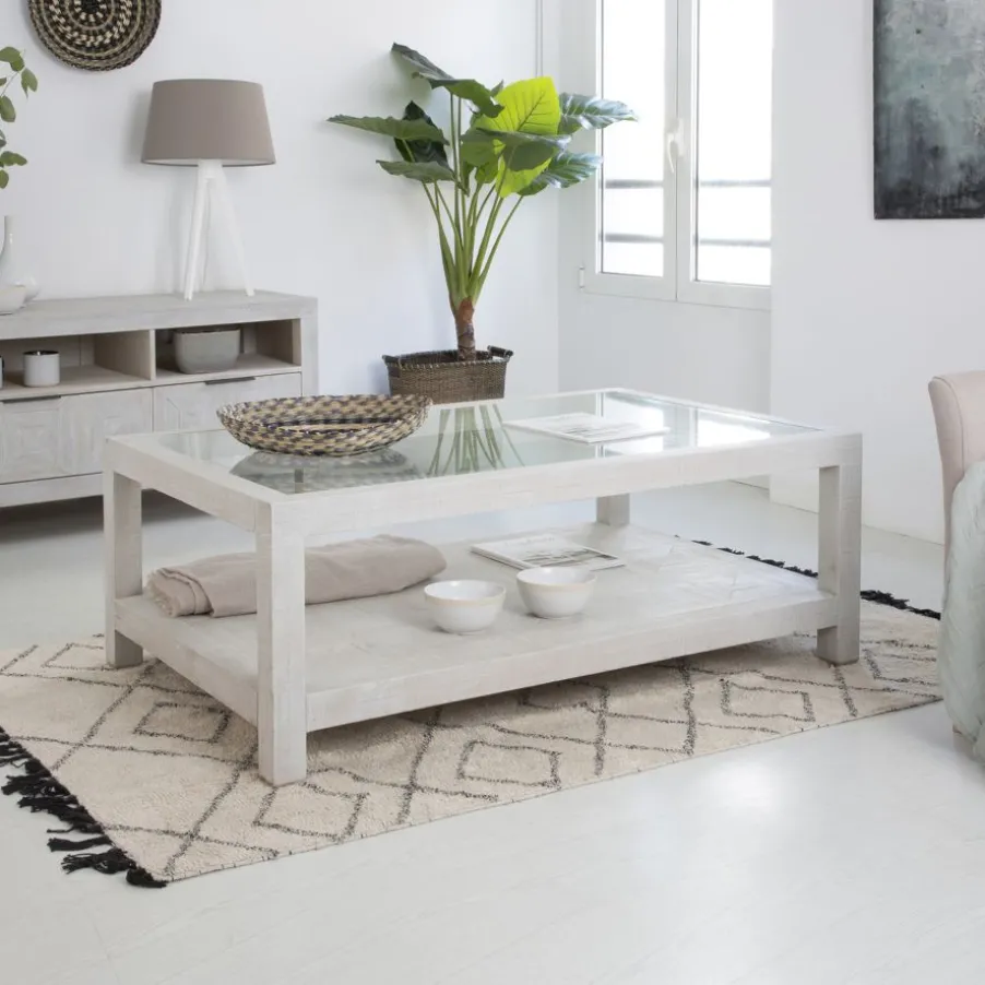 Cuzco Table basse en bois massif et verre