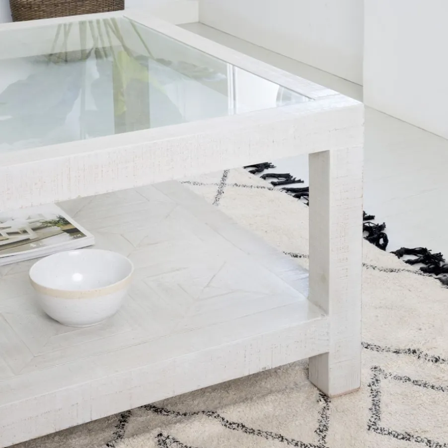 Cuzco Table basse en bois massif et verre