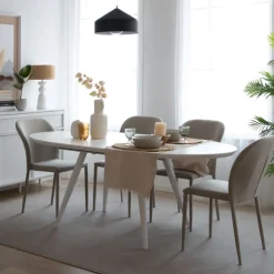 Didier Table à manger extensible ovale 160/200 laqué en blanc