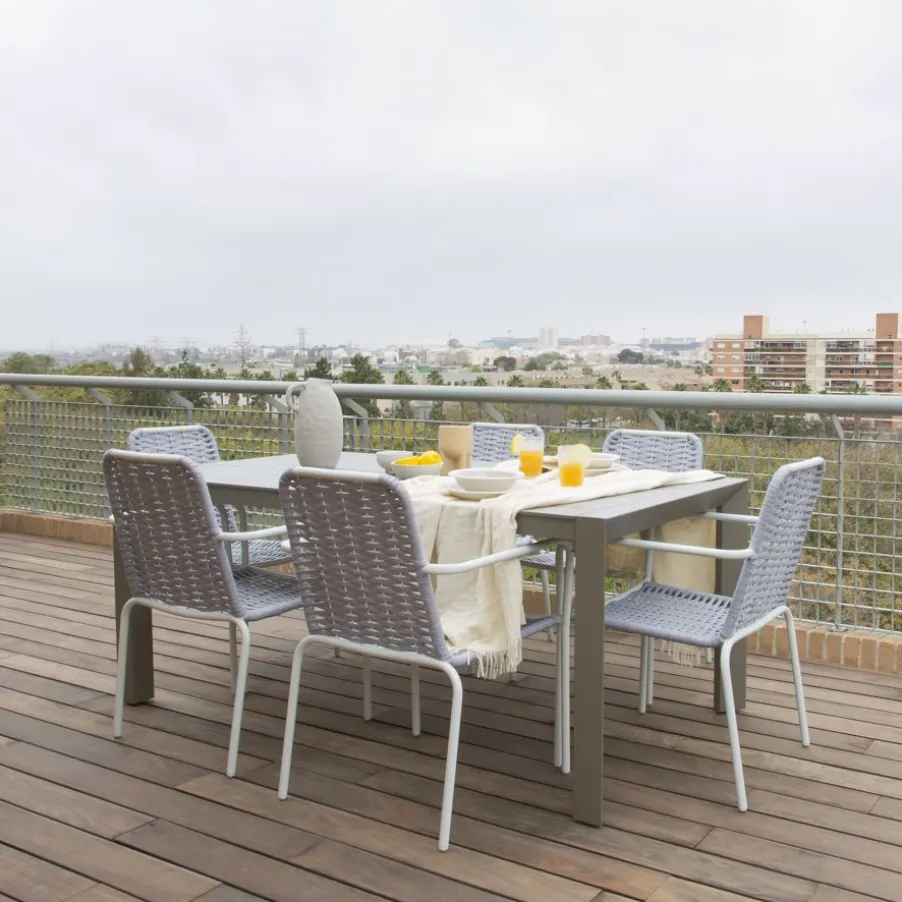 Ensemble Table inset et 6 chaises gris/blanc