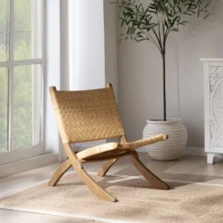 Ezza Fauteuil en bois massif et rotin couleur naturel