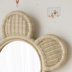 Fleur Miroir mural rond en forme de fleur en rotin naturel