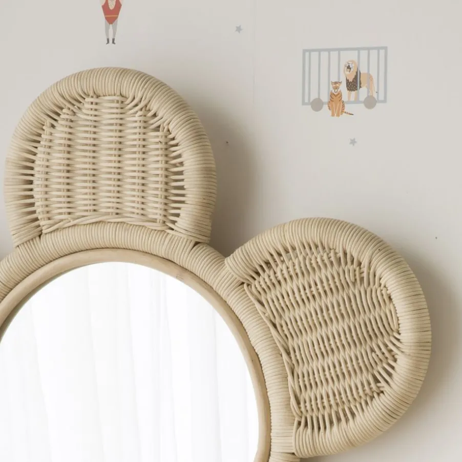 Fleur Miroir mural rond en forme de fleur en rotin naturel
