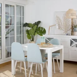 Gael Table à manger rectangulaire extensible 120/170 en bois laqué blanc