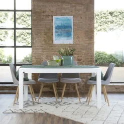 Gael Table à manger rectangulaire extensible 160/210 en bois laqué blanc