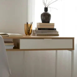 Gauguin Bureau en chêne light et métal blanc avec tiroir