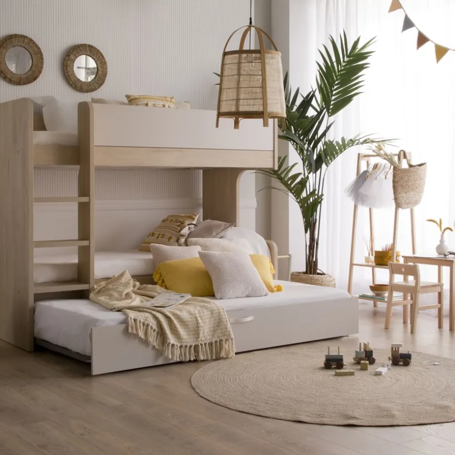 Hansel Lit superposé avec lit gigogne pour matelas de 90x190 avec échelle à gauche