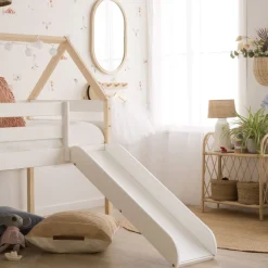 Haus Cama alta con tobogán para colchón de 90x190 lacada en blanco y natural