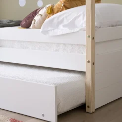 Haus Cama con forma de casa y somier de arrastre para colchón de 90x190 lacada e