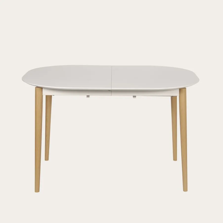 Icara Mesa de comedor extensible ovalada 120/220 lacada en blanco y natural
