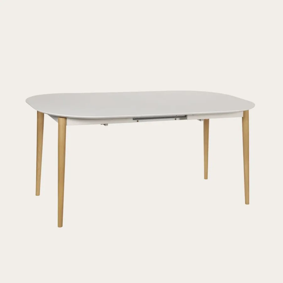 Icara Mesa de comedor extensible ovalada 120/220 lacada en blanco y natural