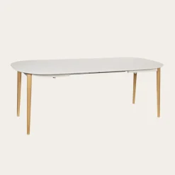 Icara Mesa de comedor extensible ovalada 120/220 lacada en blanco y natural