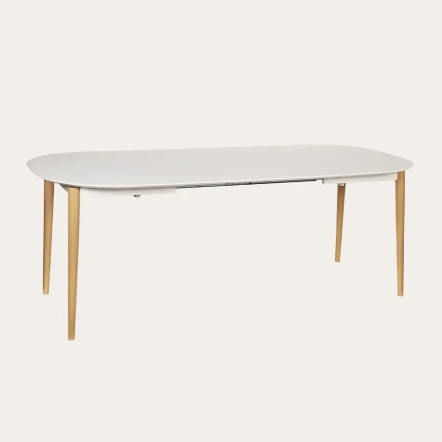 Icara Mesa de comedor extensible ovalada 120/220 lacada en blanco y natural