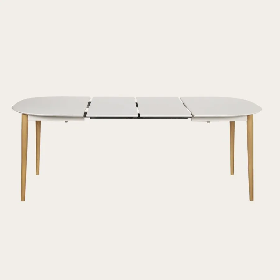 Icara Mesa de comedor extensible ovalada 120/220 lacada en blanco y natural