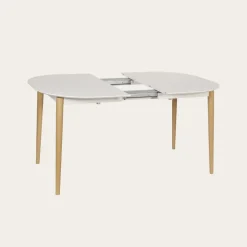 Icara Mesa de comedor extensible ovalada 120/220 lacada en blanco y natural