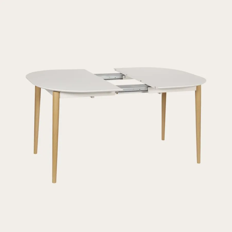 Icara Mesa de comedor extensible ovalada 120/220 lacada en blanco y natural