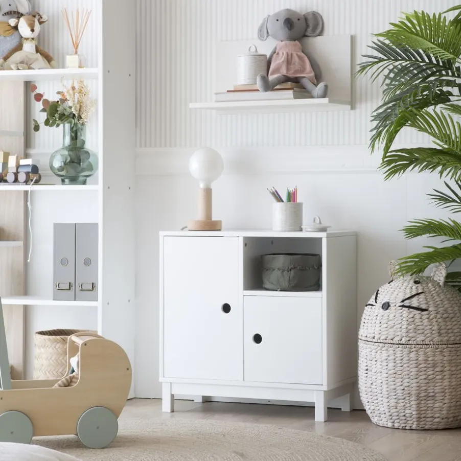 Kadi Meuble enfant avec espace de rangement laqué en blanc