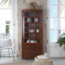 Kenia Vitrine individuelle en bois de couleur teck