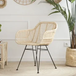 Lack Chaise en rotin naturel et métal