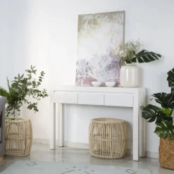 Liland Meuble d'entrée étroit en bois laqué blanc