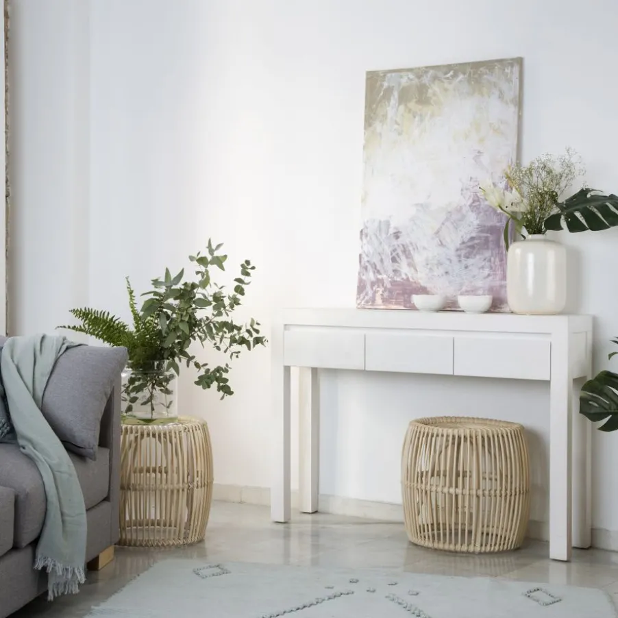 Liland Meuble d'entrée étroit en bois laqué blanc
