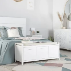Loen Banc avec rangement et coussins laqué en blanc