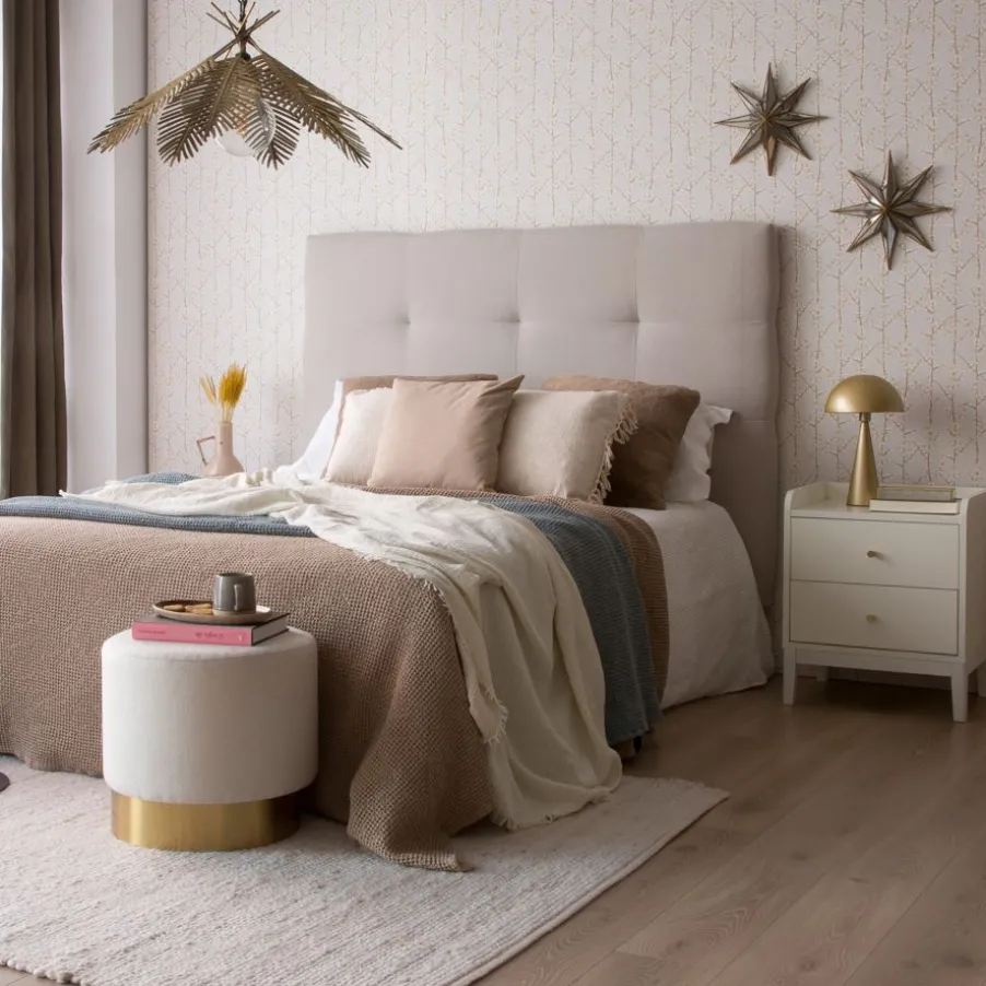 Maira Tête de lit capitonnée beige pour lit de 150 et 160