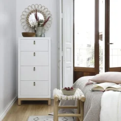 Milos Commode en bois blanc et naturel