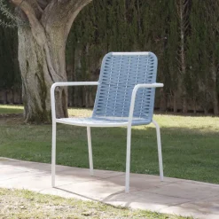 Mink Chaise de jardin en corde de couleur tourmaline et en aluminium blanc