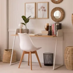 Monet Bureau en ch&ecirc;ne clair et métal blanc