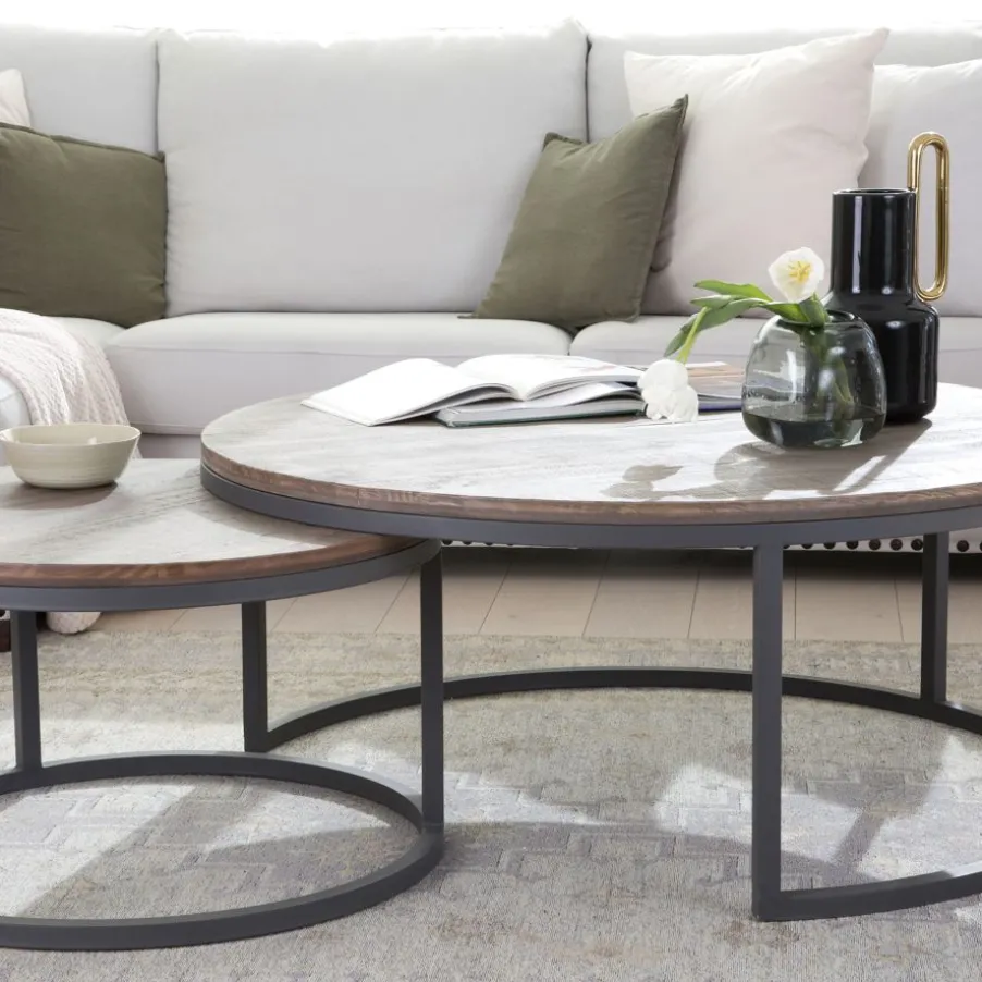 Nadine Set de 2 tables basses en bois massif et métal