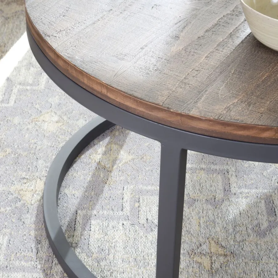 Nadine Set de 2 tables basses en bois massif et métal