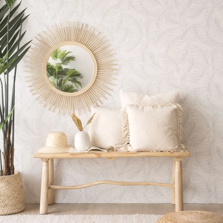 Neiva Miroir rond mural en rotin naturel