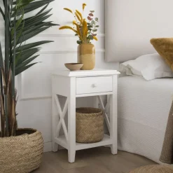 Niza Table de chevet laqué en blanc
