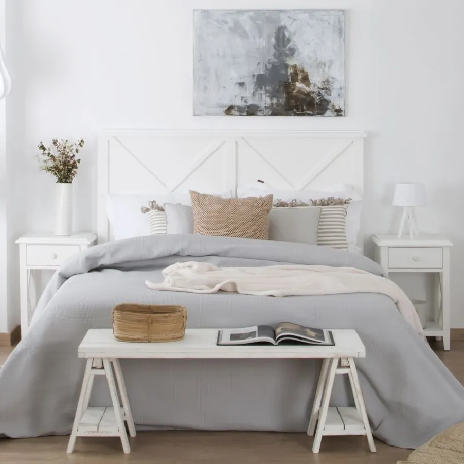 Niza Tête de lit en bois pour lit de 150 et 160 laqué en blanc